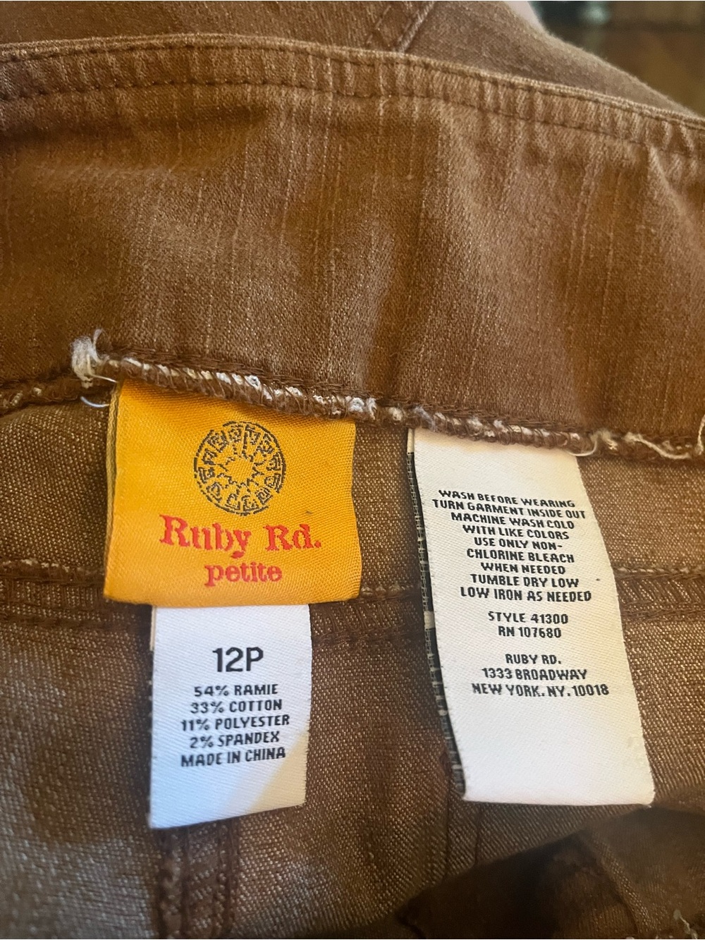 Ruby Rd. Brown Straight-Leg Pull-On Pants - Picture 4 of 4